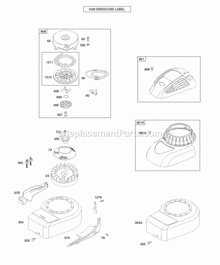 Blower HousingShrouds Flywheel Rewind Starter Diagram and Parts List for 10L902-0110-B1  Briggs and Stratton Engine